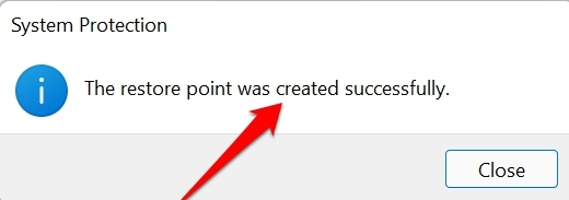 restore-point-created-successfully