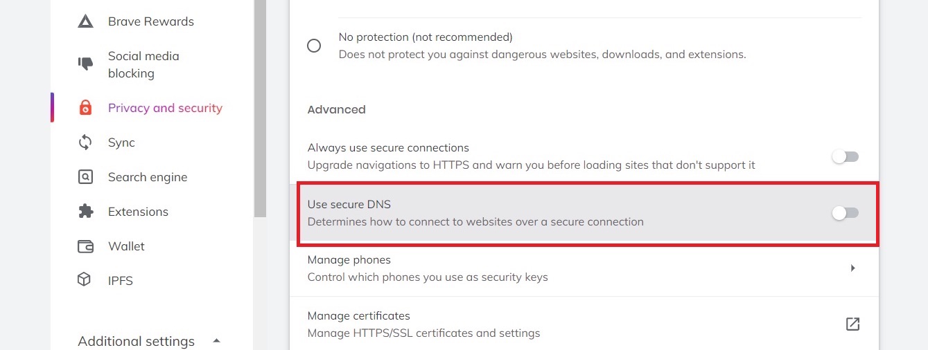 Brave_computer_use_Secure_DNS_toggle_button