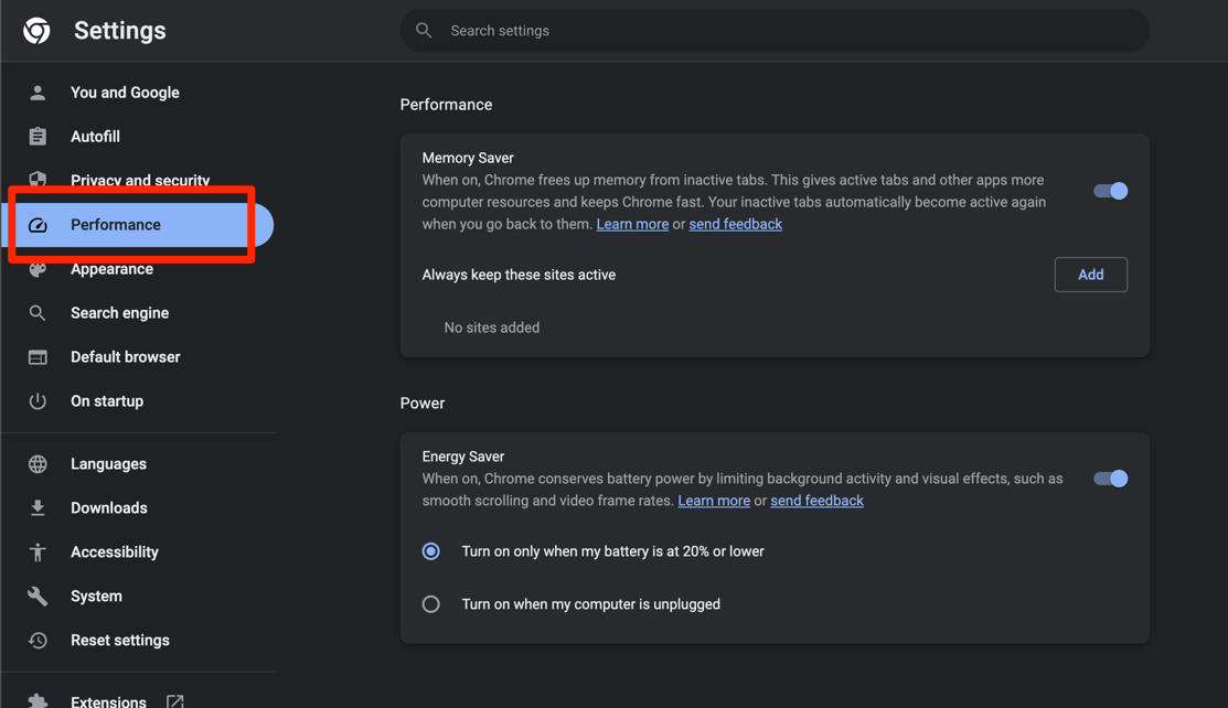 Memory_Saver_and_Energy_Saver_option_in_Chrome_Performance_tab Memory_Saver_and_Energy_Saver_option_in_Chrome_Performance_tab