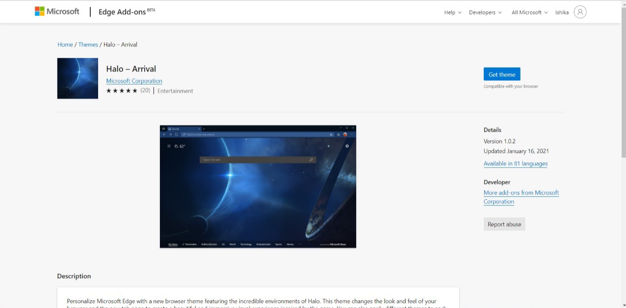 Halo-Arrival-Theme-for-Edge-Browser