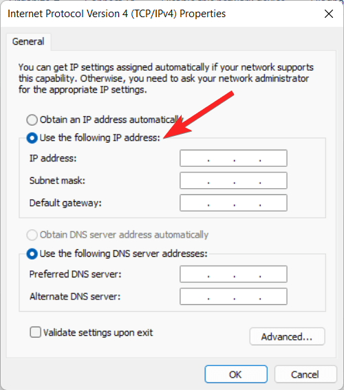 Enable-use-the-following-IP-address-option