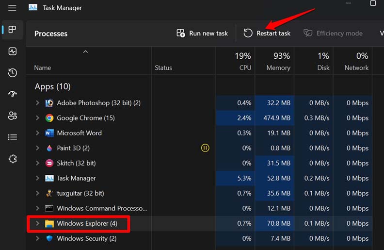 restart-task-Windows-explorer