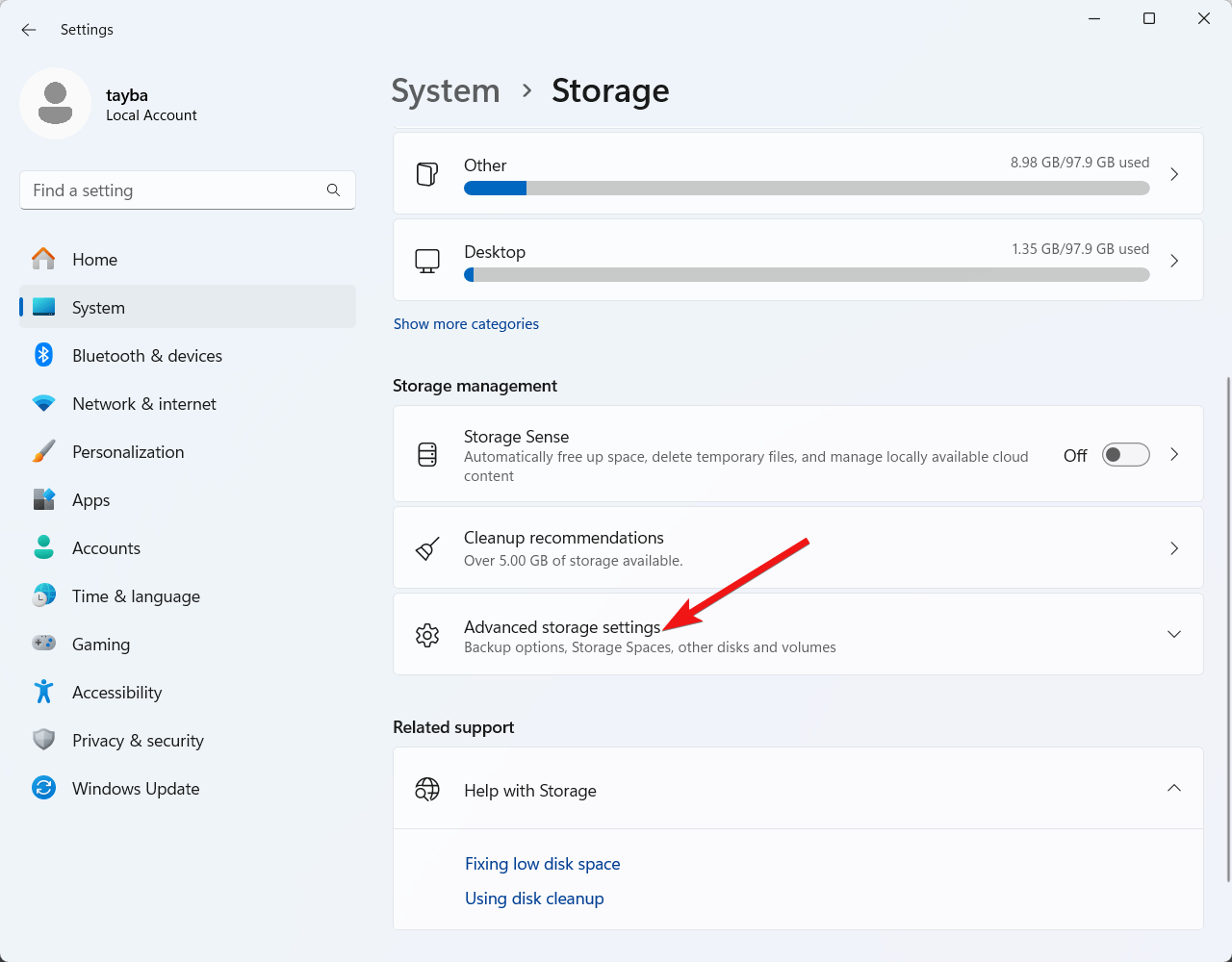 Select-Advanced-Storage-settings